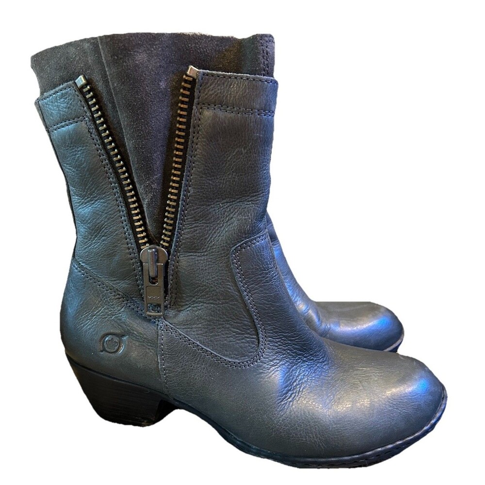 Born Mila Leather & Suede Boots Dual Zippers Dark Gray Women’s Size 7M EUR 38